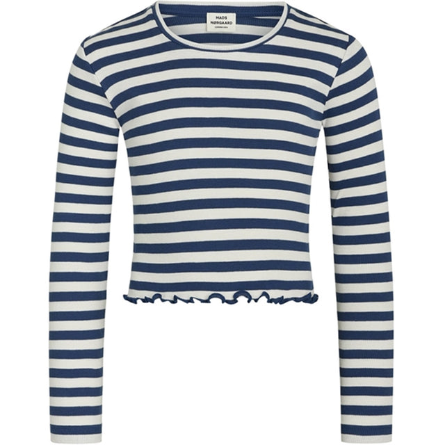 Mads Nørgaard 2x2 Cotton Stripe Tirina Bluse Estate Blue/Cloud Dancer