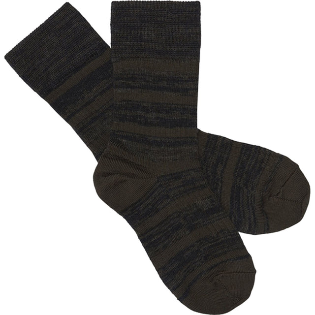 FUB 2-Pak Melange Striped Strømper Chocolate/Dark Navy