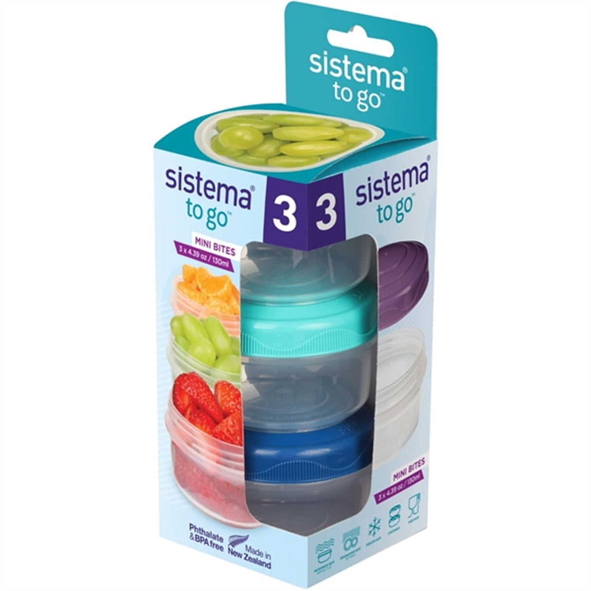 Sistema To Go Mini Bites Opbevaringsbøtter 130 ml Mixed Pack 3-pak