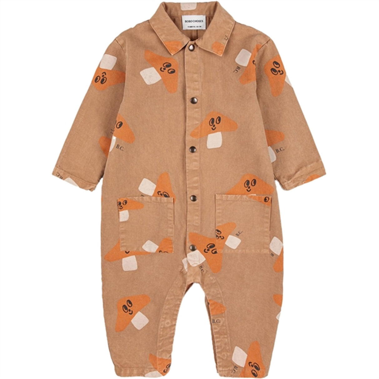 Bobo Choses Brown Mr. Mushroom Woven Overall AOP