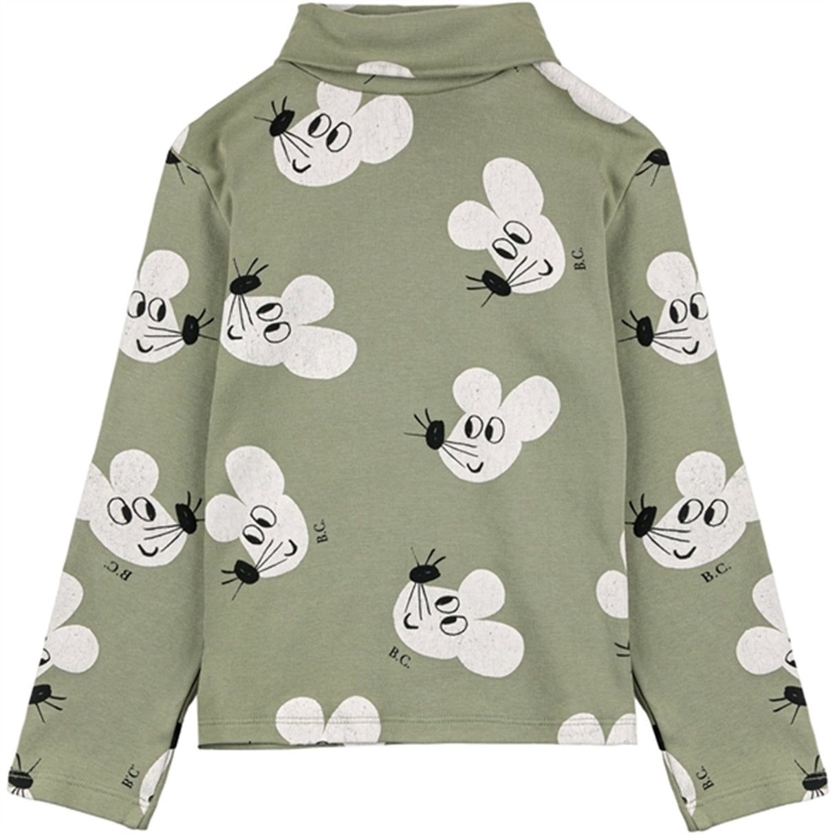 Bobo Choses Light Green Mouse Turtleneck AOP