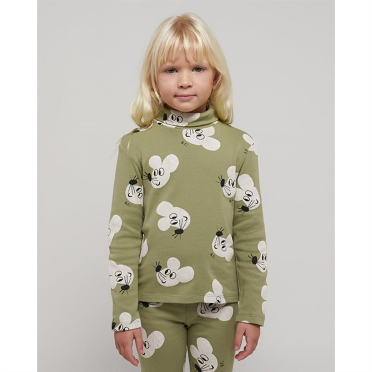 Bobo Choses Light Green Mouse Turtleneck AOP 5