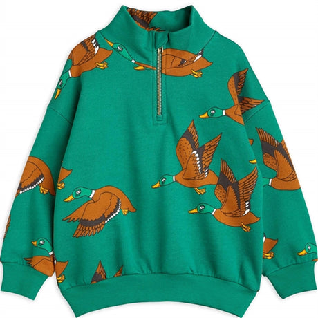 Mini Rodini Ducks Aop Halfzip Sweatshirt Green