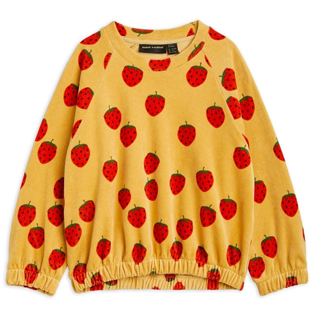 Mini Rodini Beige Strawberries Velour Aop Sweatshirt