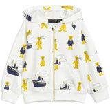 Mini Rodini Teddybears AOP Zip Hoodie White