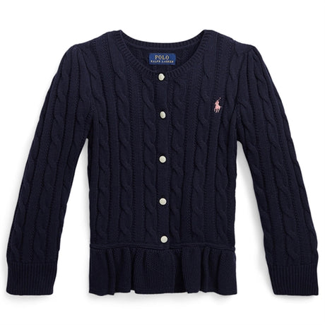 Polo Ralph Lauren Girl Peplum Strik Cardigan Rl Navy W/ Classic Wine