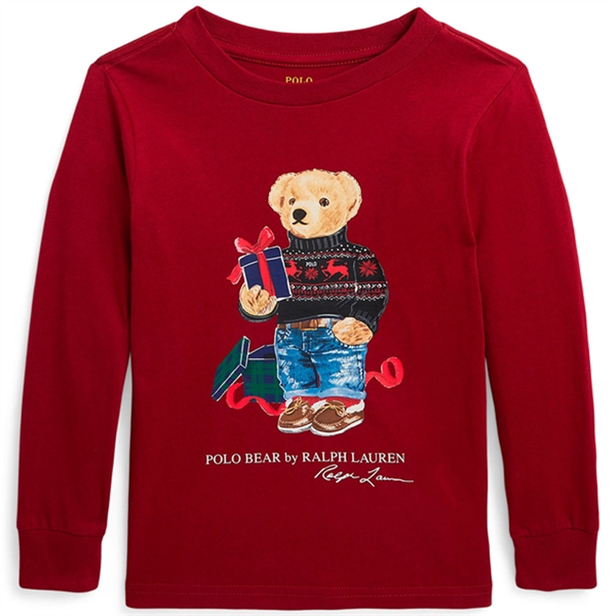 Polo Ralph Lauren Boy Bluse Fa23 Holiday Red Gift Bear