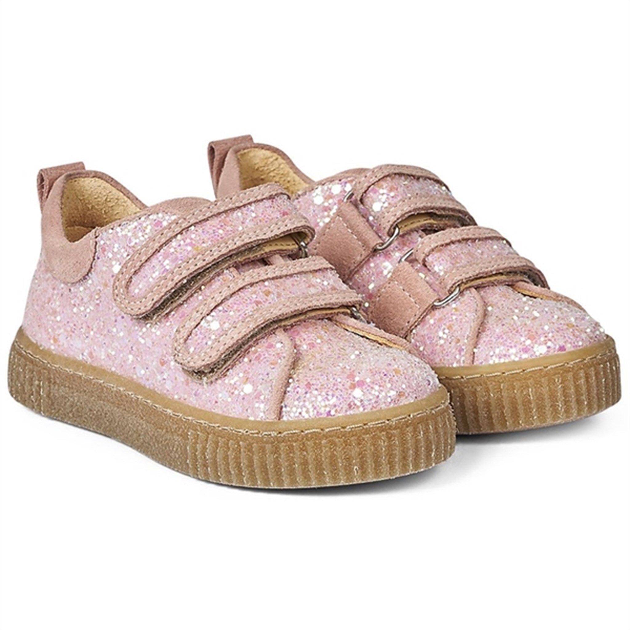 Angulus Glitter Sneaker M. Velcrolukning Peach/Rosa Glitter