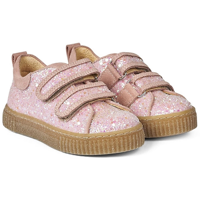 Angulus Glitter Sneaker M. Velcrolukning Peach/Rosa Glitter