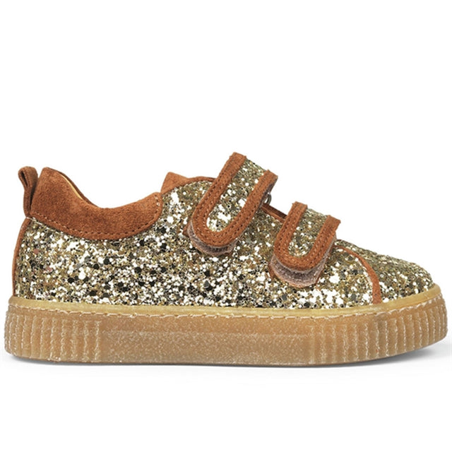 Angulus Sneakers Med Velcrolukning Champagne Glitter/Cognac