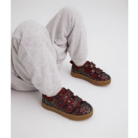 Angulus Sneakers Med Velcrolukning Plum Glitter/Bark