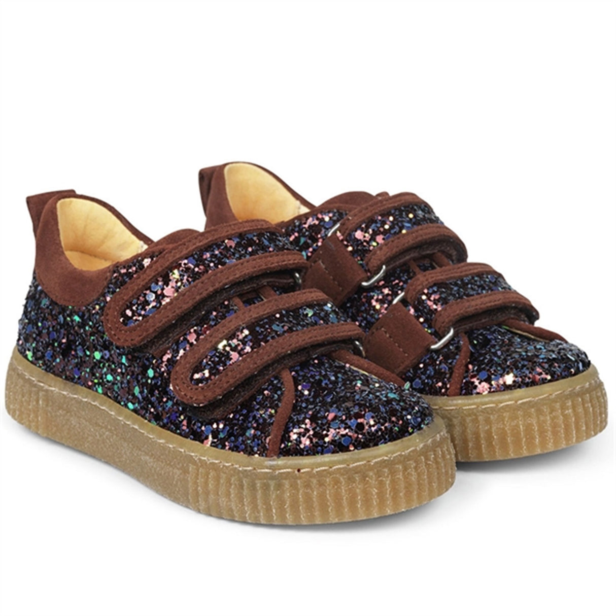 Angulus Sneakers Med Velcrolukning Plum Glitter/Bark