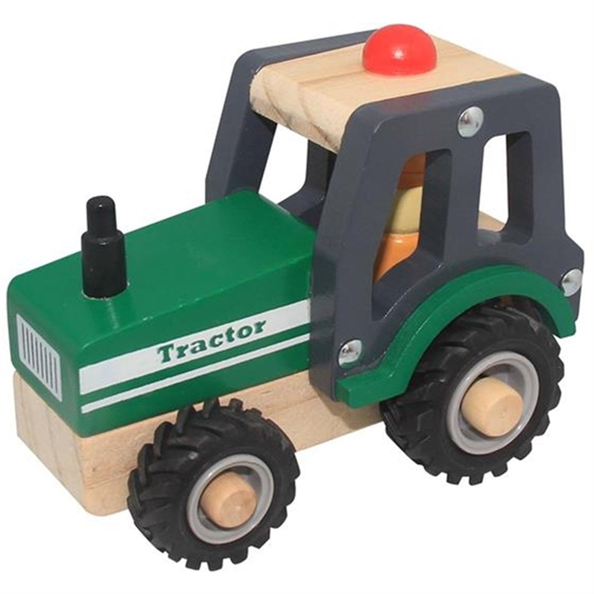 Magni Traktor I Træ Med Gummihjul Green