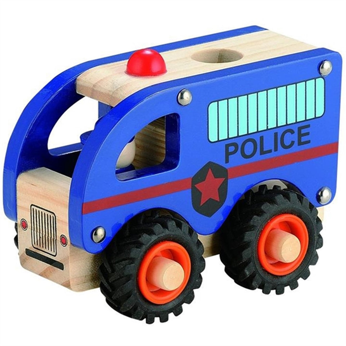 Magni Politibus I Træ Med Gummihjul Blue