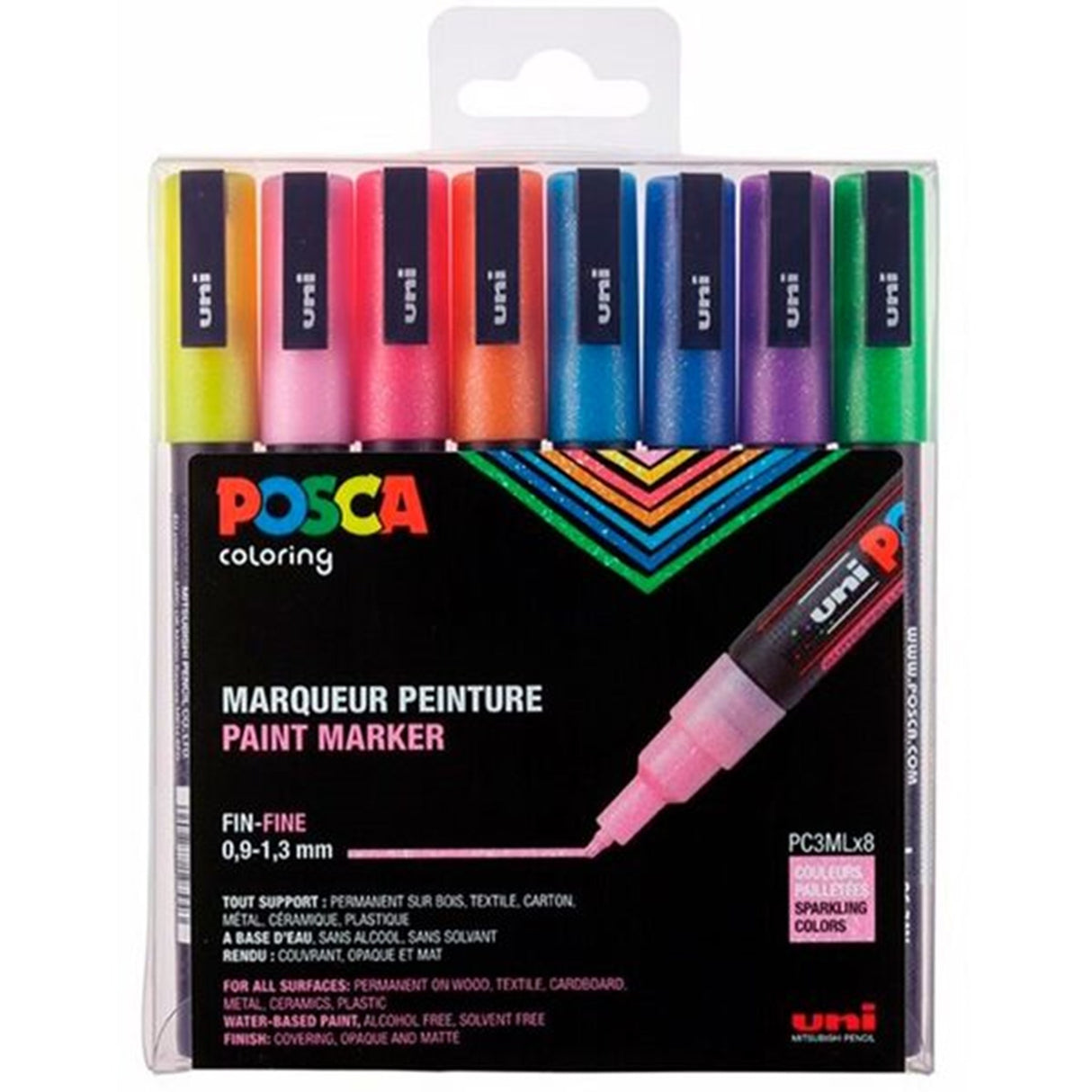 Posca Uni Marker PC-3ML/8A 8 Farver Glitter