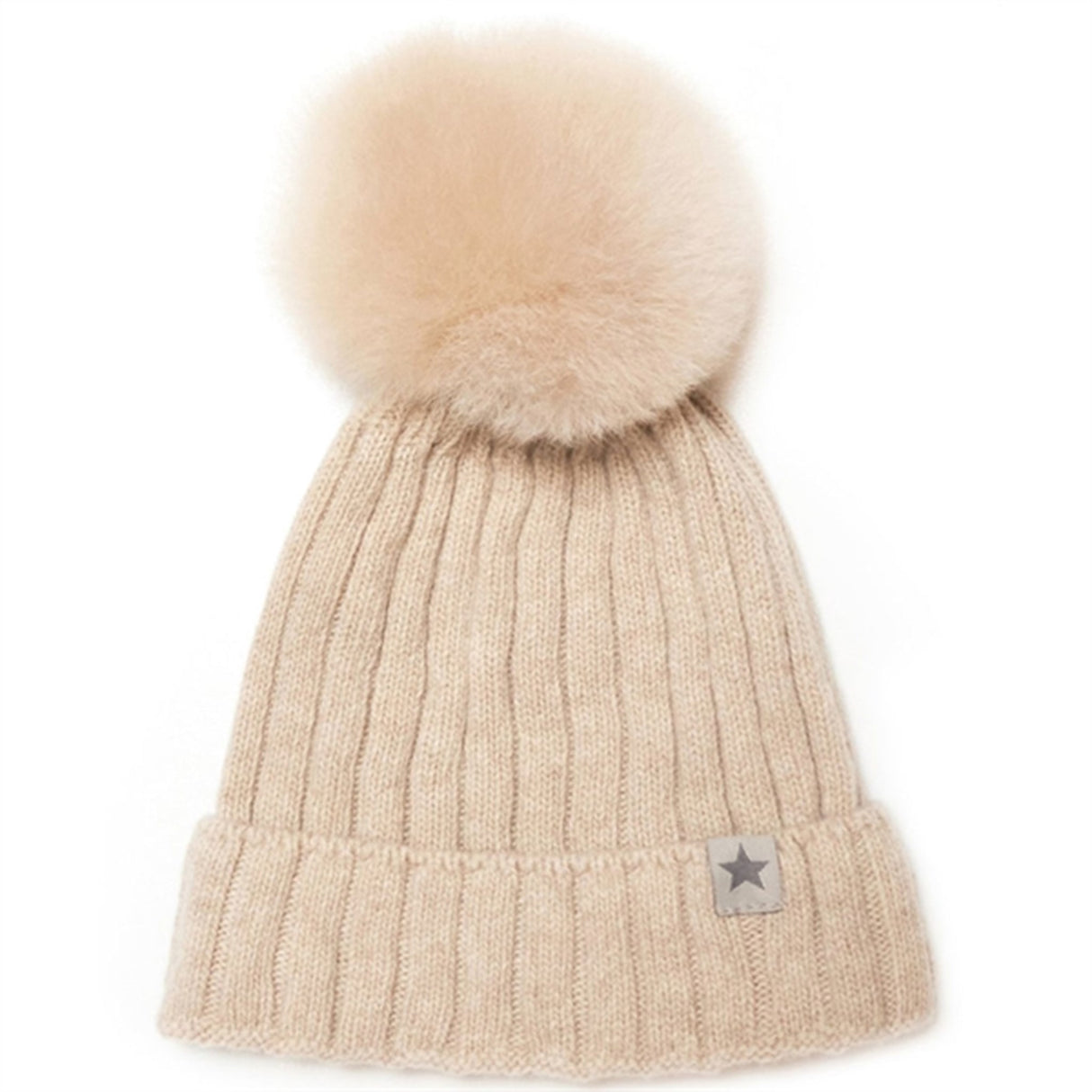 Huttelihut Hue Strik m. Alpaca Pompom Warmy Sand