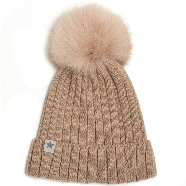 Huttelihut Hue Strik m. Alpaca Pompom Warmy Camel