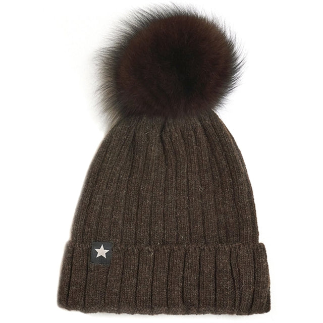 Huttelihut Hue Strik m. Alpaca Pompom Warmy Brown