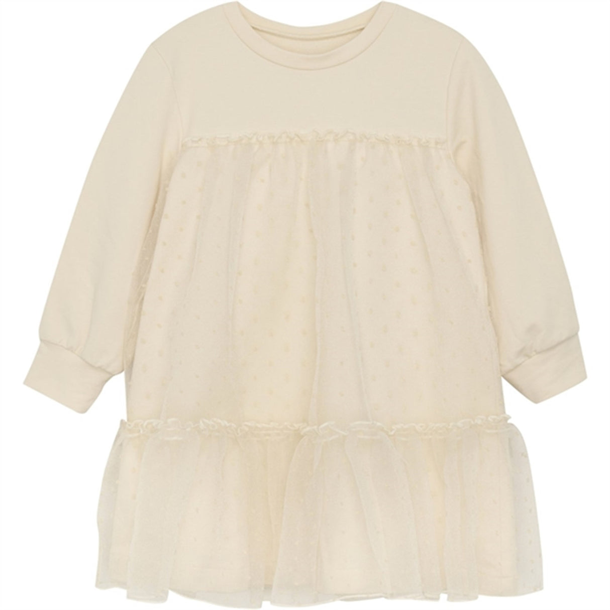 Huttelihut Kjole LS m. Organza Party Off-white