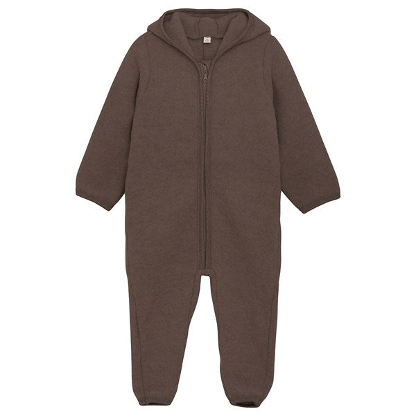 Huttelihut Køredragt Ører Uld Fleece Dark Brown Melange