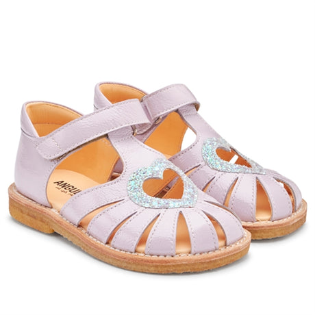 Angulus Hjerte Sandal M. Velcrolukning Lys Lila/Mint Glitter