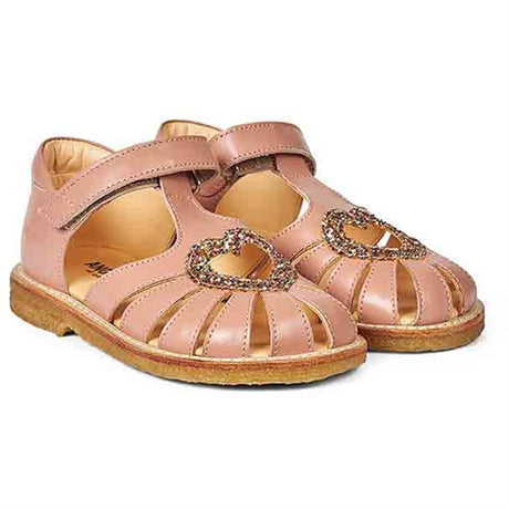 Angulus Hjerte Sandal M. Velcrolukning Mørk Peach/Multi Glitter