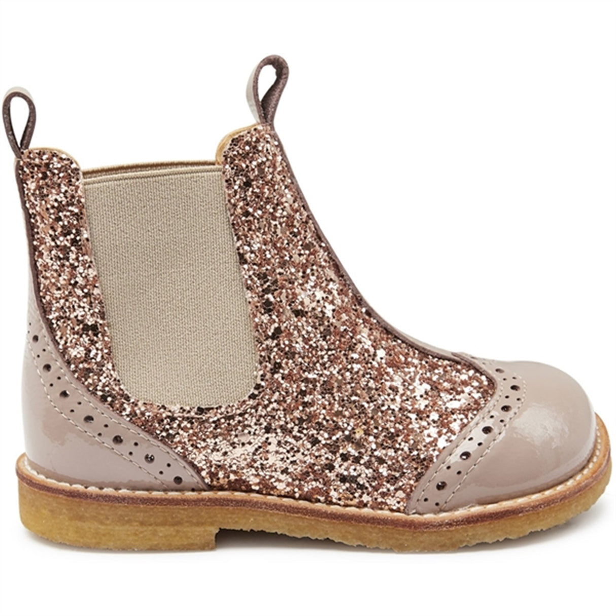 Angulus Chelsea Støvle Med Glitter Dusty Almond/Maple Glitter/Elastic