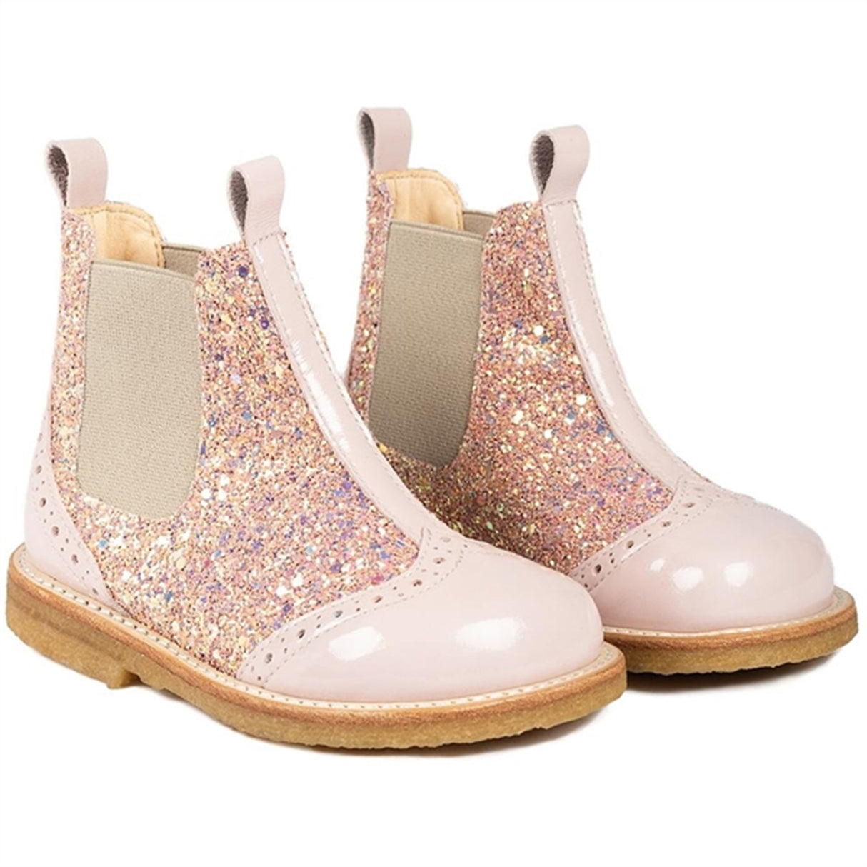 Angulus Chelsea Støvle Pale Rose/Rose Glitter/Beige Elastic