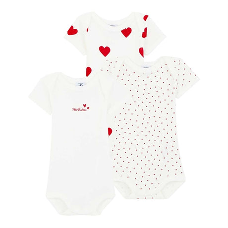 Petit Bateau Body ML 3-pack White/Red Hearts