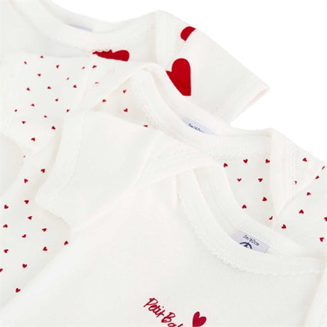 Petit Bateau Body ML 3-pack White/Red Hearts