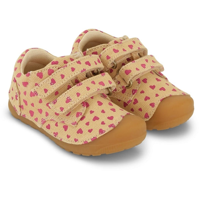 Bundgaard Begyndersko Petit Strap Canvas Beige Hearts