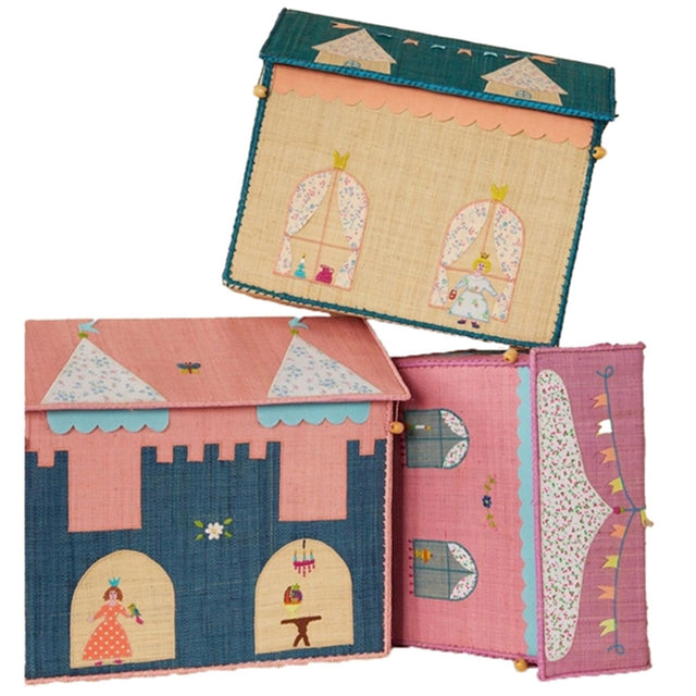 RICE Castle Theme Raffia Kurvehus til Opbevaring 3-pak