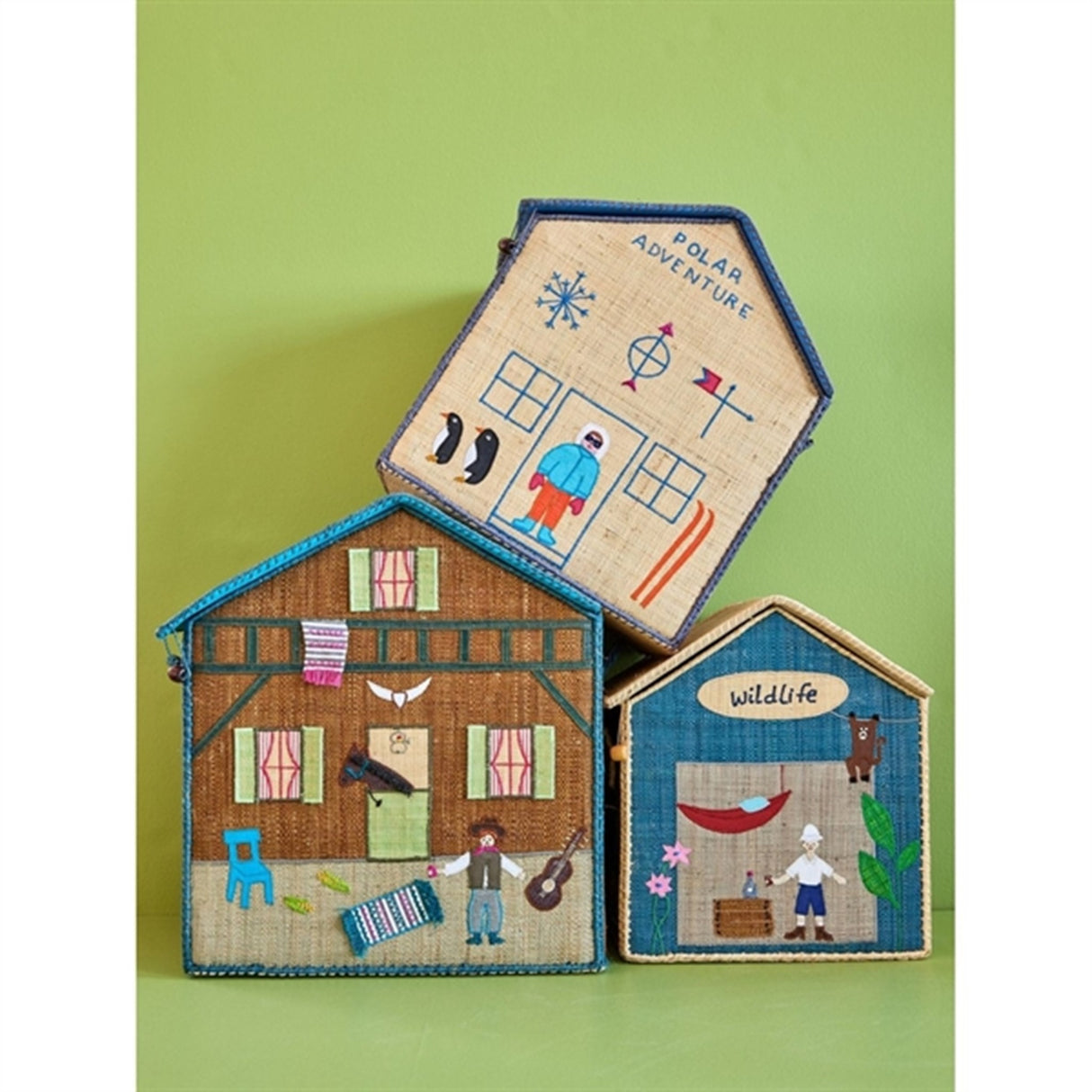 RICE Adventure Theme Raffia Kurvehus til Opbevaring 3-pak