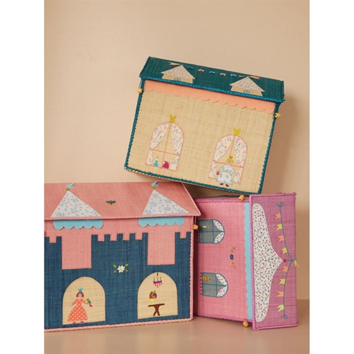 RICE Castle Theme Raffia Kurvehus til Opbevaring 3-pak