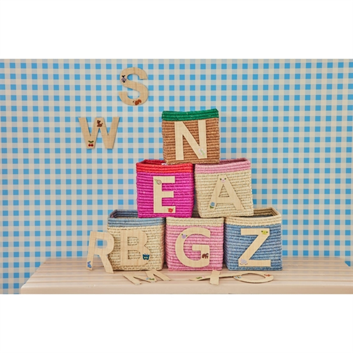 RICE Soft Pink/Nature Firkantet Opbevaringskurv Lille