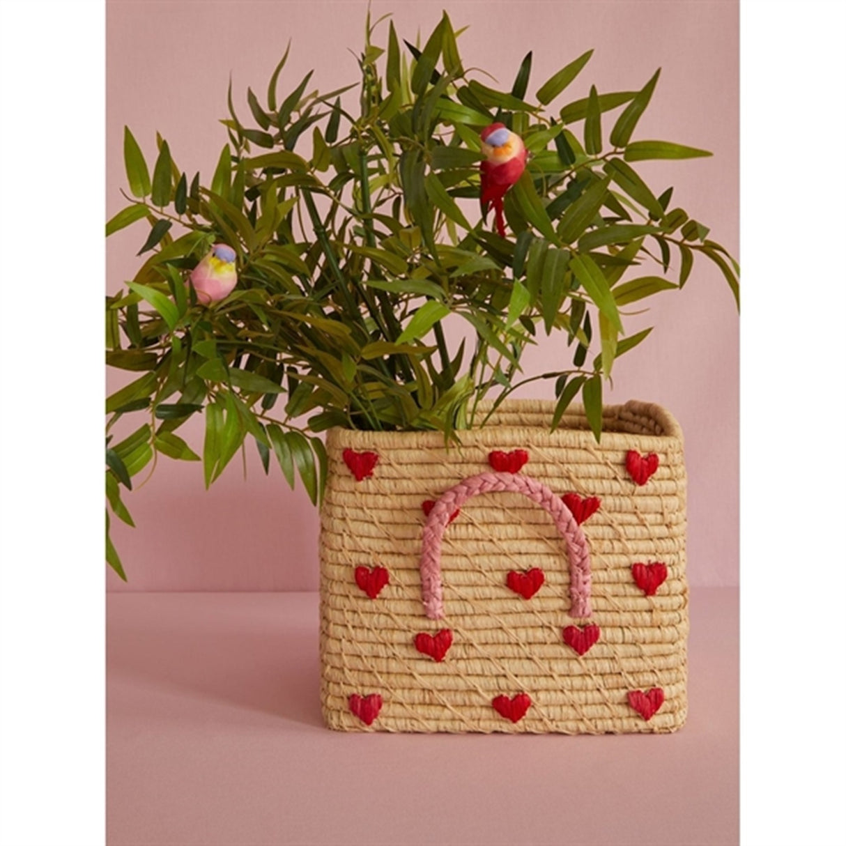 RICE Hearts Firkantet Raffia Kurv
