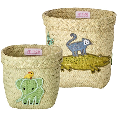 RICE Nature Opbevaringskurv med Dyremotiv Ekstra Lille 2-pak