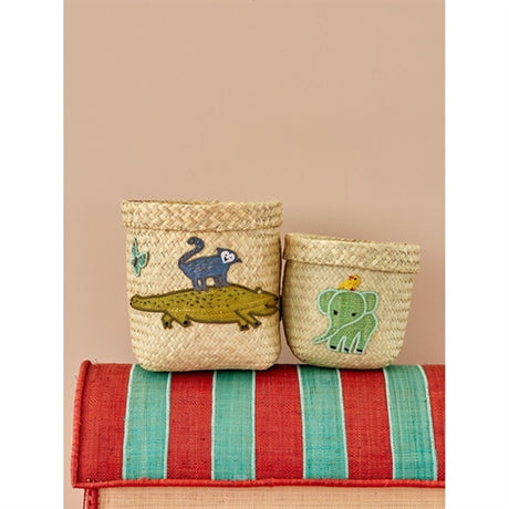 RICE Nature Opbevaringskurv med Dyremotiv Ekstra Lille 2-pak