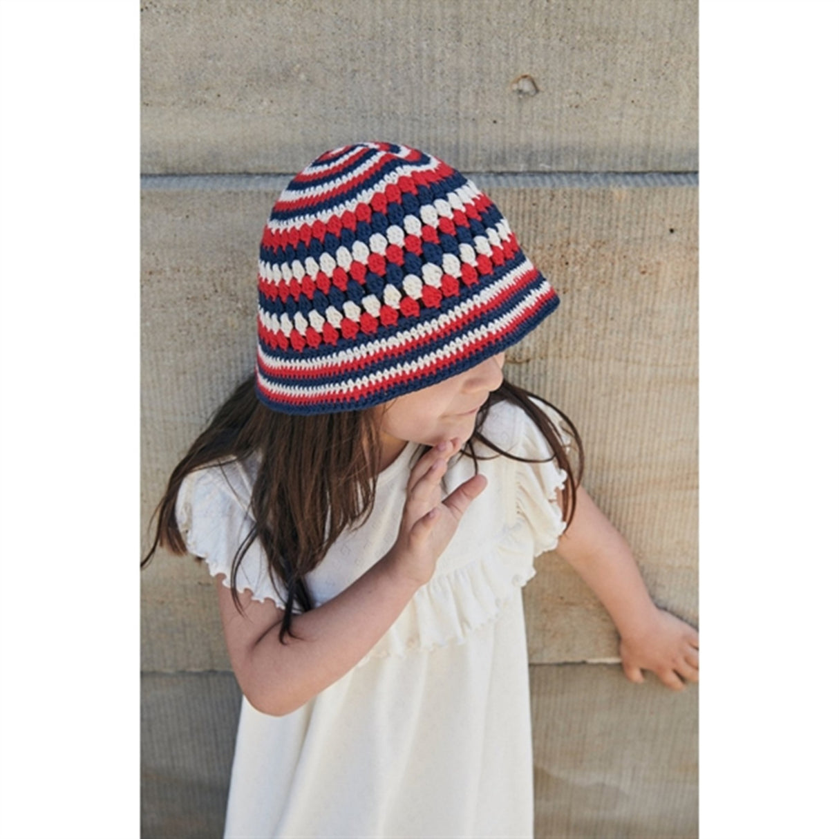 Copenhagen Colors Cream/Navy/Red Comb. Hæklet Hat 4