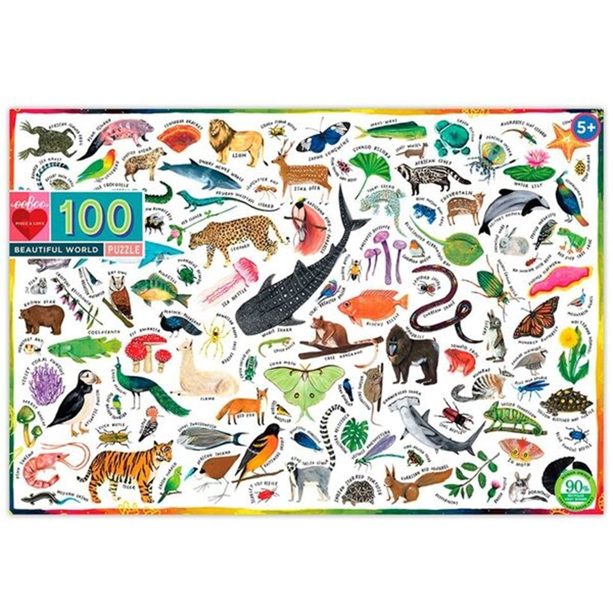 Eeboo Puslespil 100 Brikker - Dyr i Verden