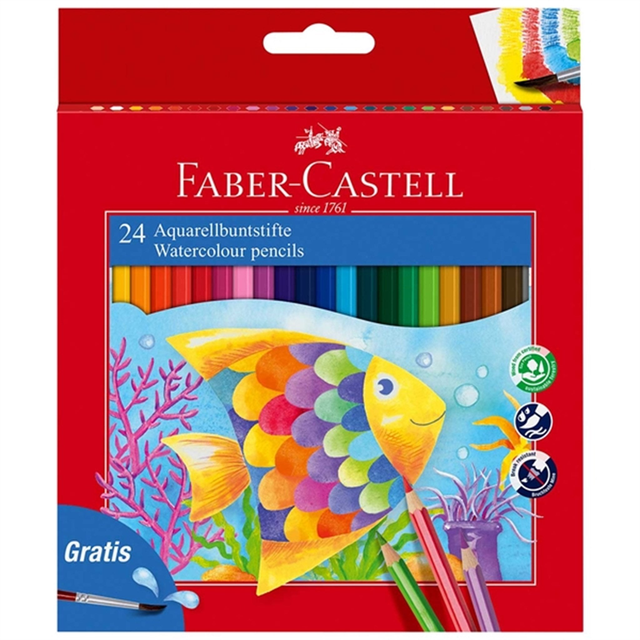 Faber Castell Akvarel 24 Farveblyanter + Pensel