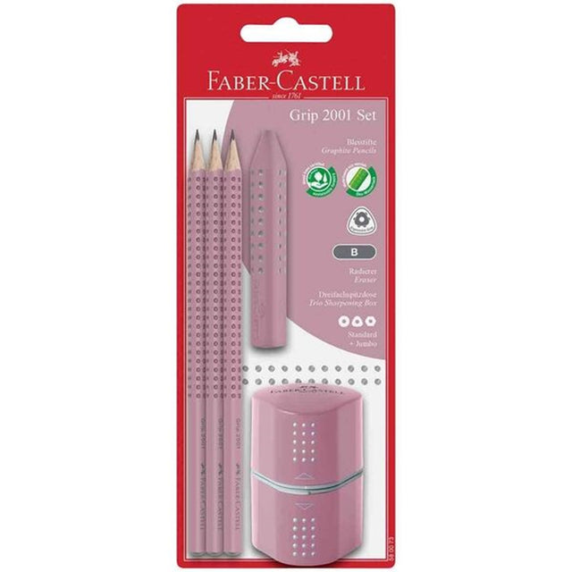 Faber Castell Grip 2001 Blyanter 3 stk+1 Tvillingspidser Rosa