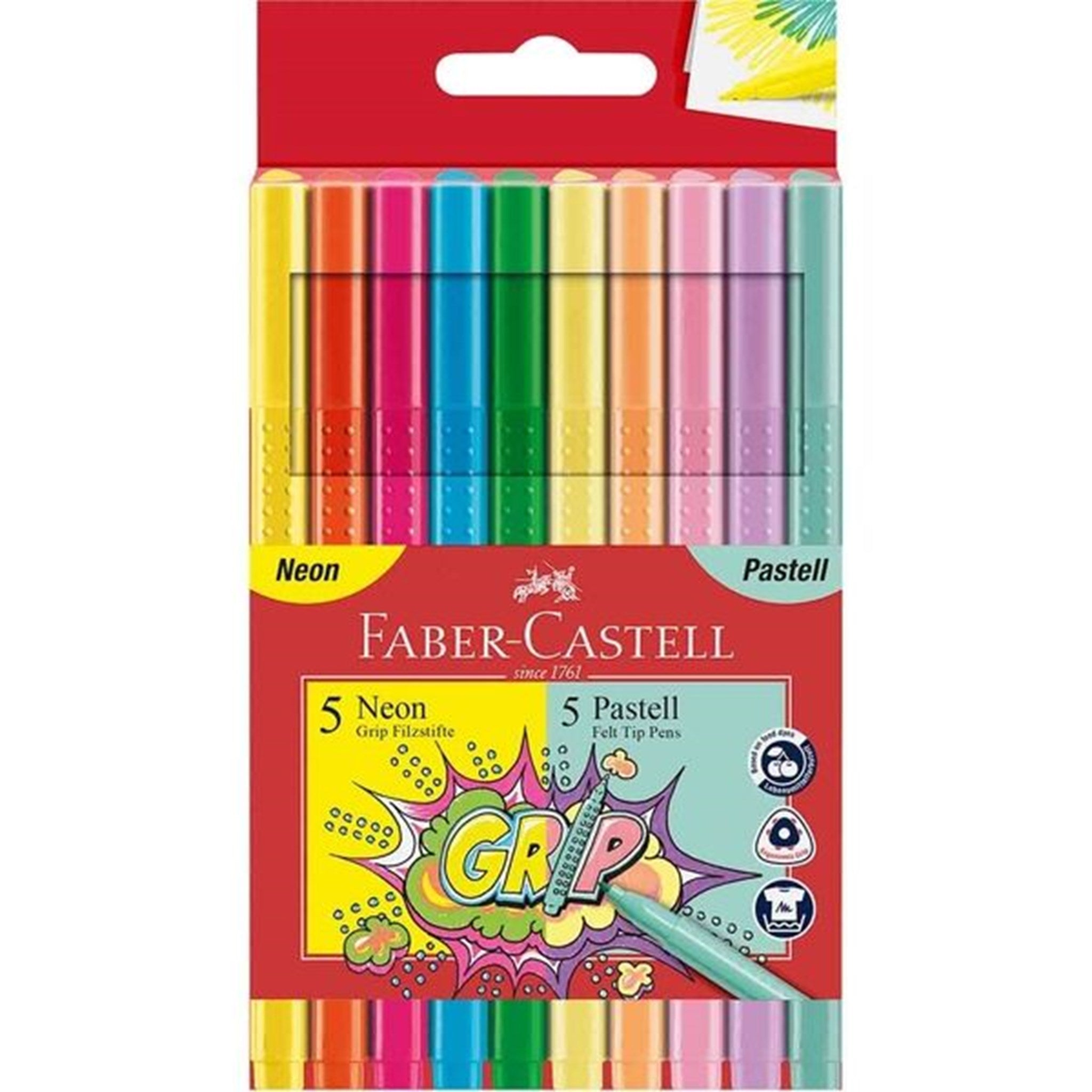 Faber Castell Grip Tusser 10 Farver Neon/Pastel