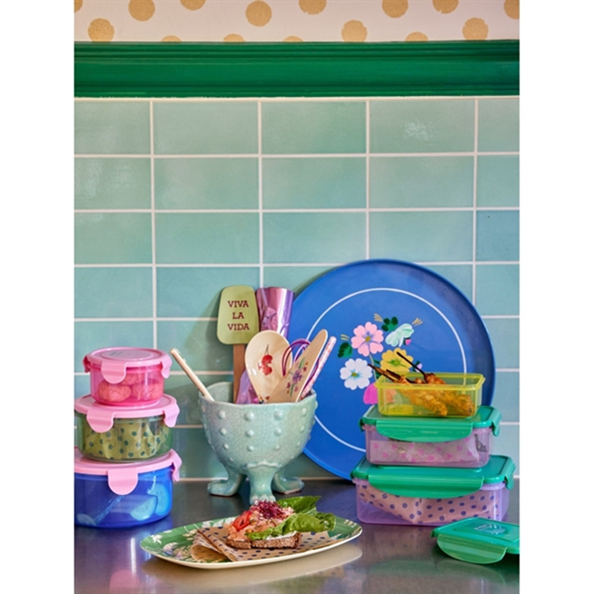 RICE Multicolor Opbevaringsbøtter 3-pak