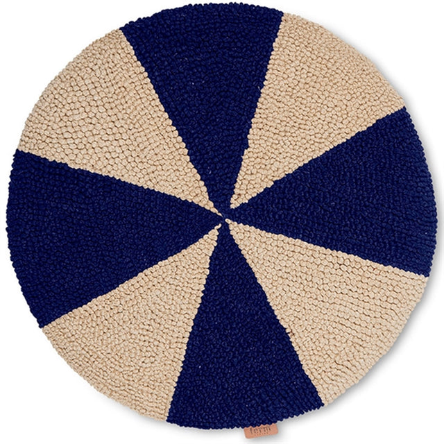 Ferm Living Arch Embroided Round Pude Bright Blue Off White