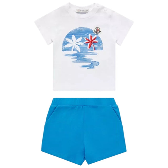 Moncler T-Shirt og Shorts Sæt Optical White & Blue