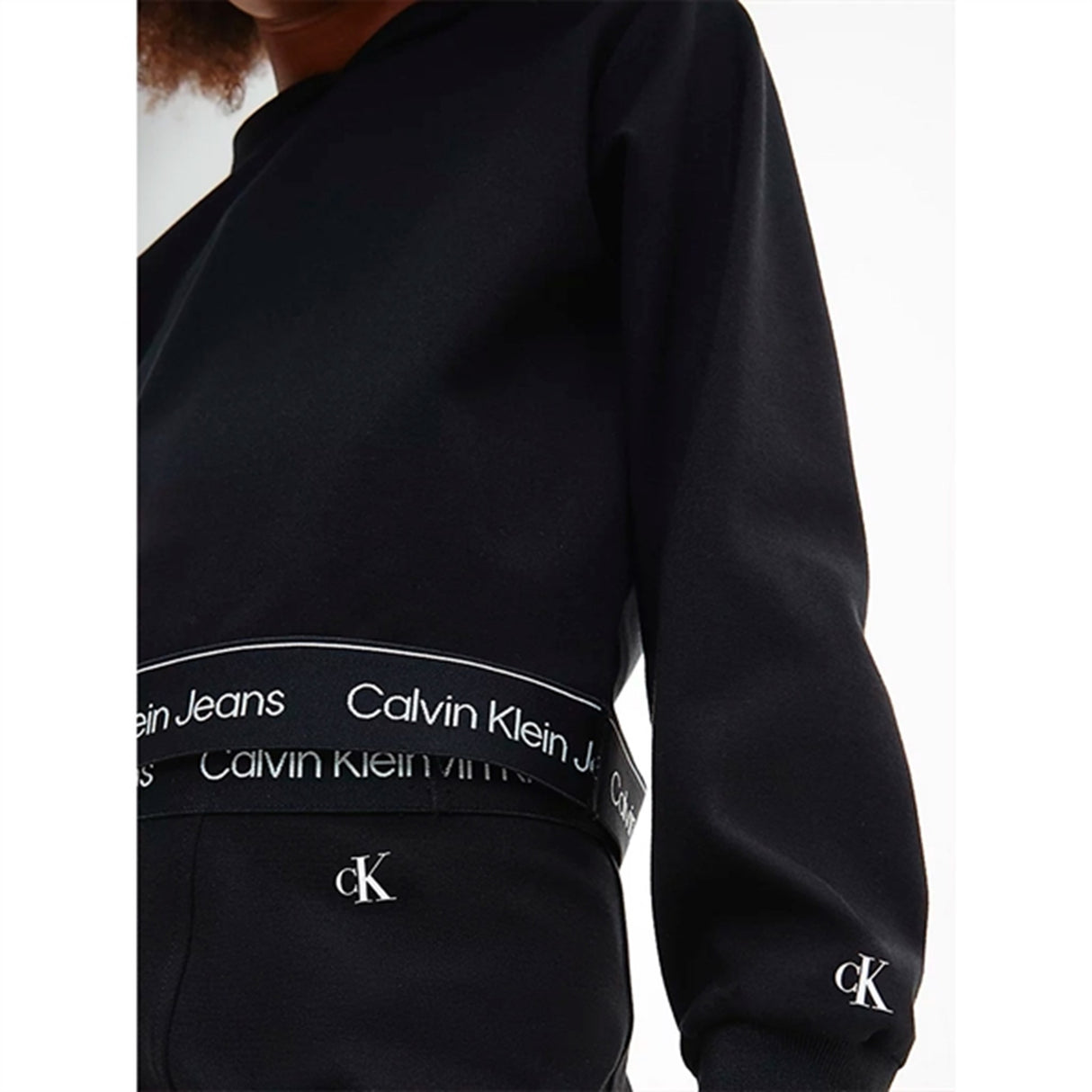 Calvin Klein Punto Logo Tape Cropped Hættetrøje Black 3