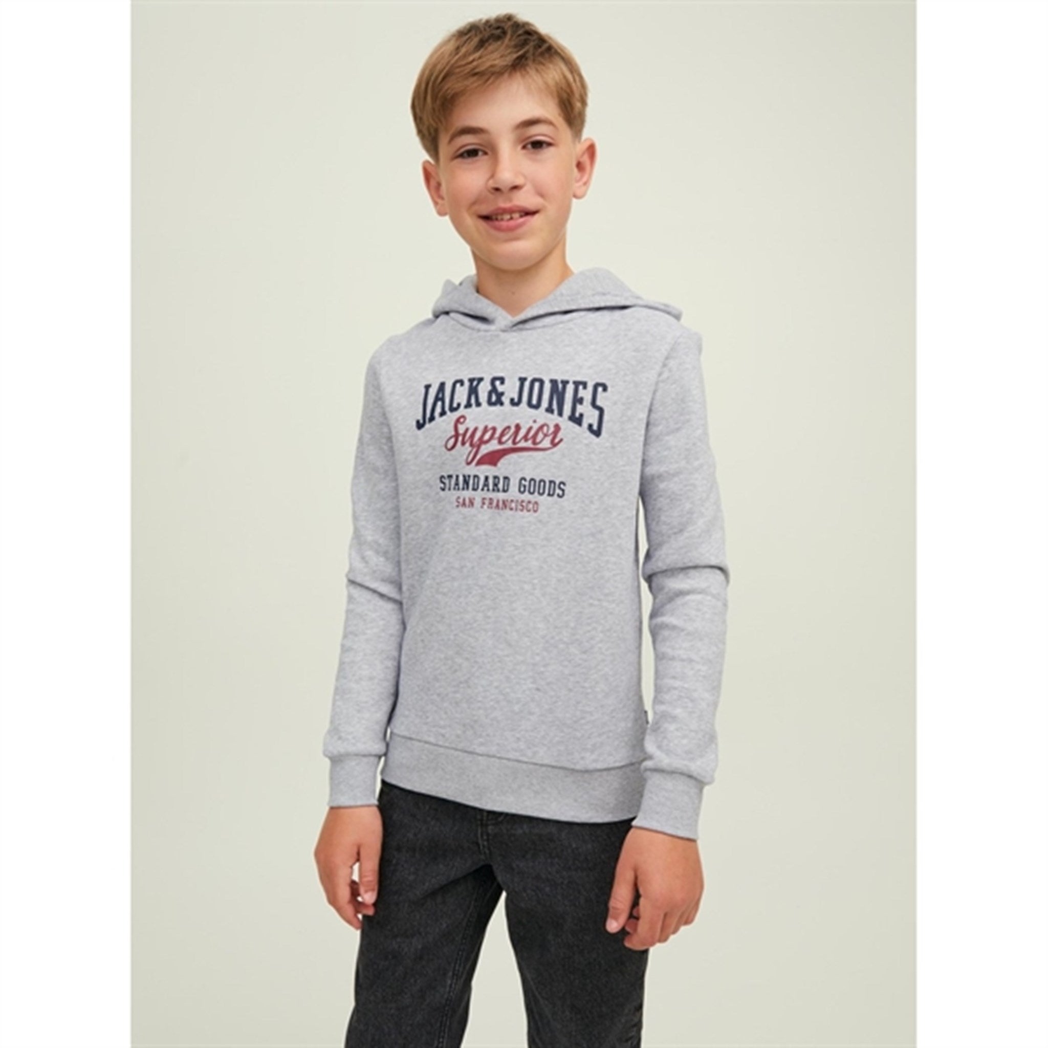 Jack & Jones Junior Light Grey Melange Logo Sweat Hoodie Noos 2