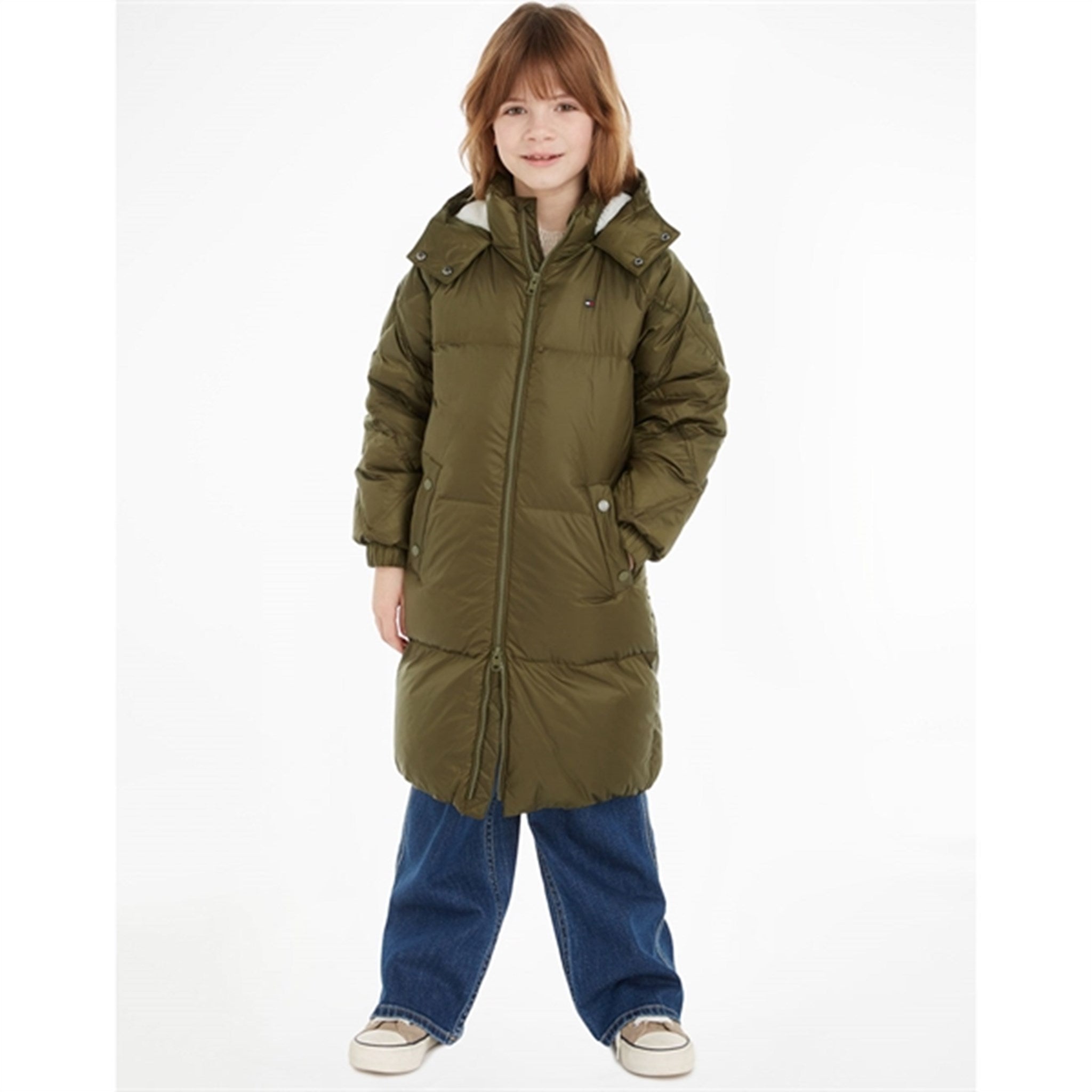 Tommy Hilfiger Mixed Quilted Lang Dunjakke Olive Green 2