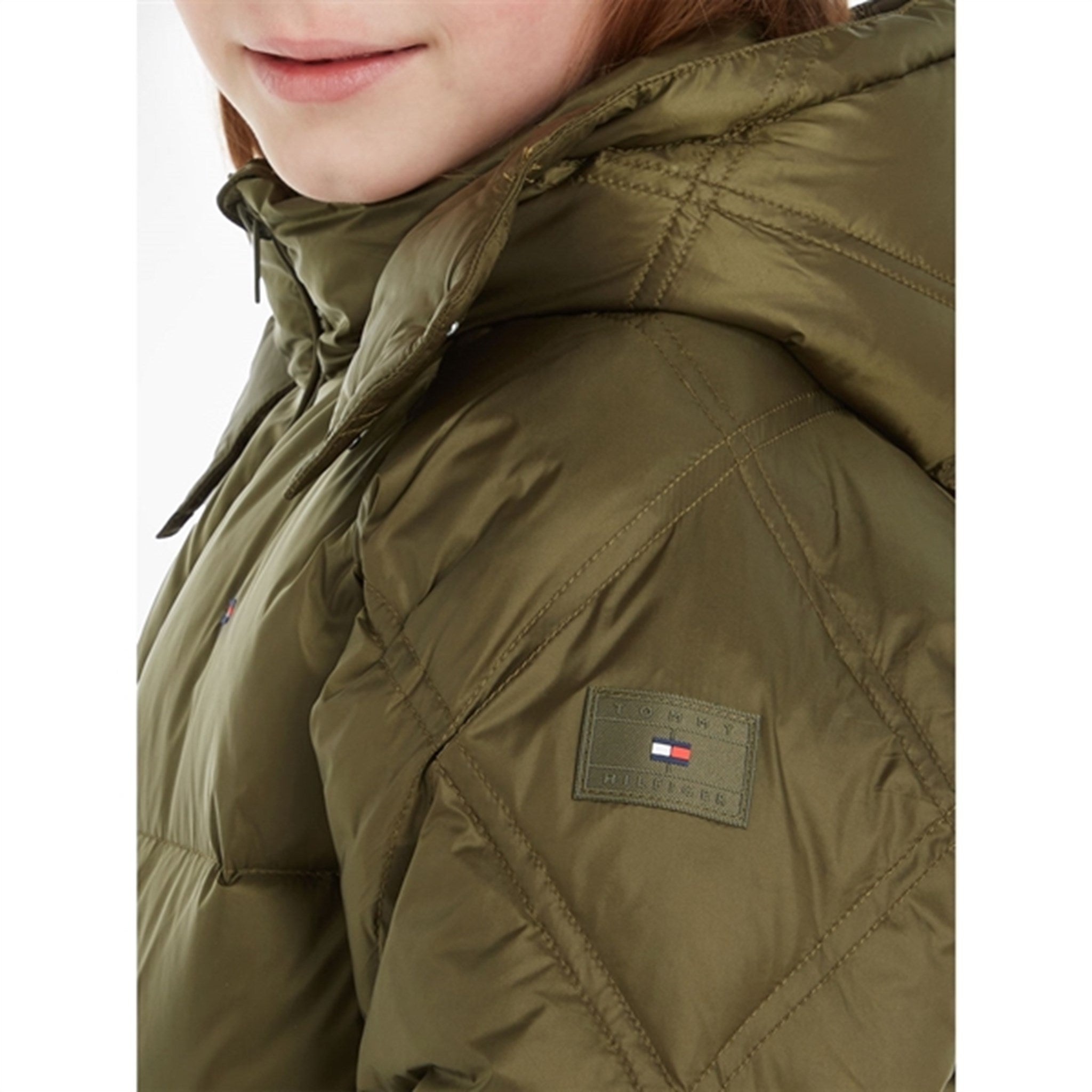 Tommy Hilfiger Mixed Quilted Lang Dunjakke Olive Green 3